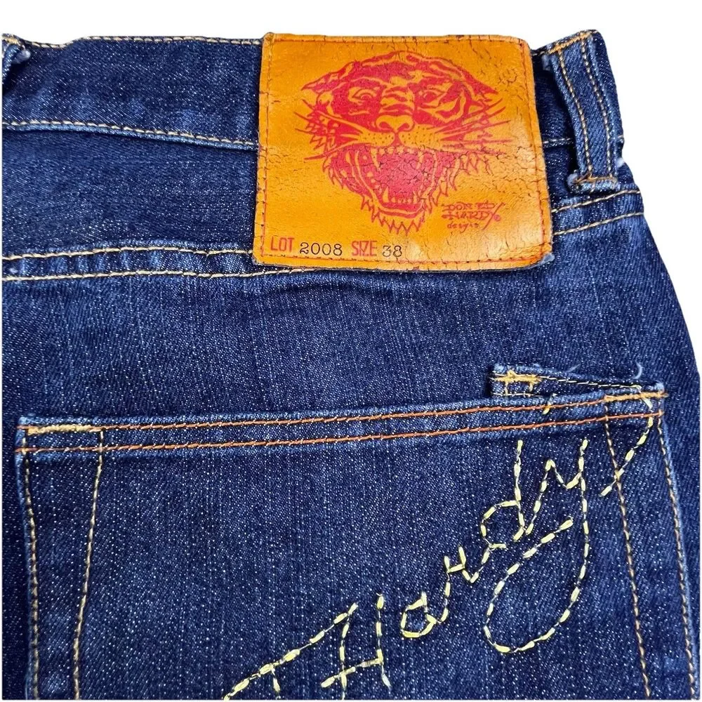 Christian Audigier Ed Hardy Jeans 36x32 Embroidered Rhinestone Skull Eagle